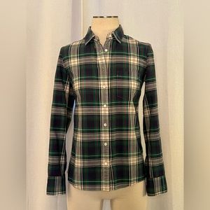 JCrew size 2 “boy shirt” for woman. Green, blue, and red classic plaid button up